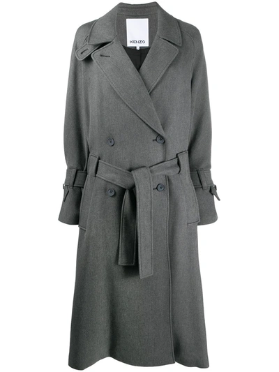 Kenzo Belted Mid-length Trench Coat In Grey