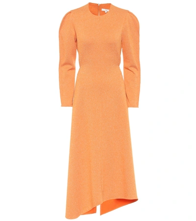 Tibi Asymmetric Knit Midi Dress In Orange