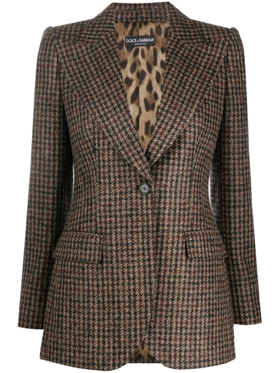 Dolce & Gabbana Tweed Wool And Alpaca-blend Blazer In Brown,black