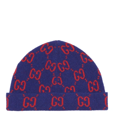 Gucci Baby Gg Wool Beanie In Blue