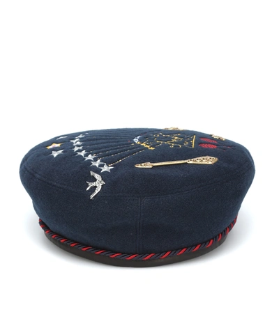 Gucci Kids' Embroidered Felt Beret In Blue