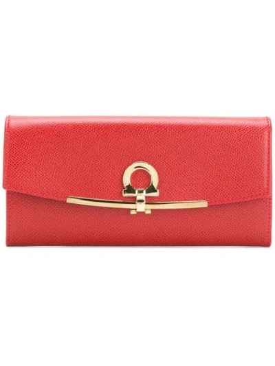 Ferragamo Gancio Calfskin Leather Wallet On A Chain In Lipstick