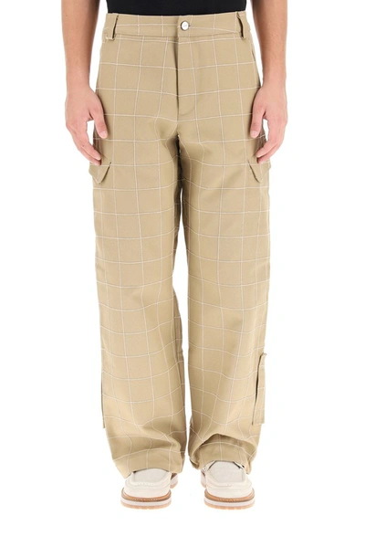 Jacquemus Checkered Cargo Pants In Beige,brown