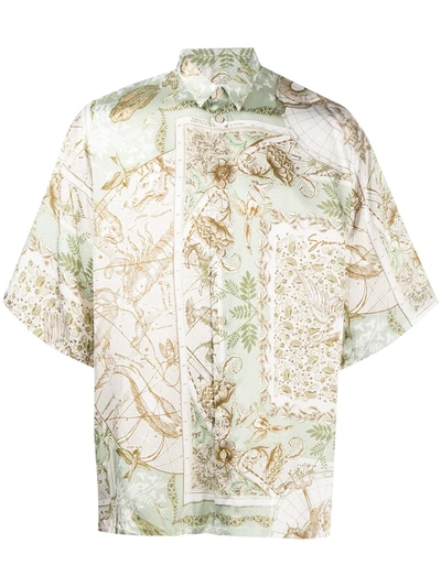 Givenchy Atlantis-print Satin Short-sleeved Shirt In Neutrals