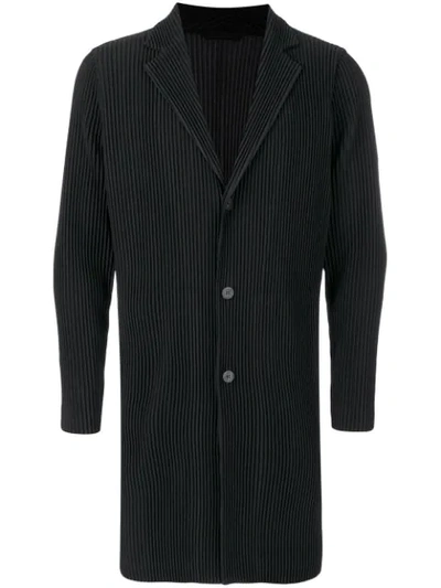 Issey Miyake Single-breasted Technical Pleated-jersey Overcoat In Navy