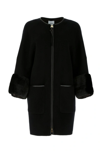 Agnona Fur Trim Coat In Black