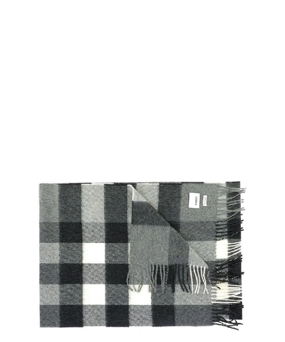 Burberry Checked Fringe Detail Scarf In Grey
