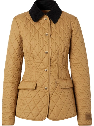 Burberry Corduroy Collar Diamond Quilted Barn Jacket In Brown