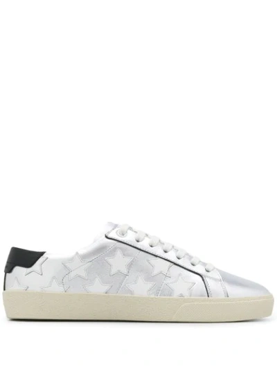 Saint Laurent Court Classic Star Leather Trainers In Silver