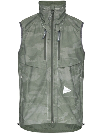And Wander Grey And Camouflage Print Technical Gilet In Green