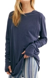 Free People Arden Extra Long Cotton Top In Navy