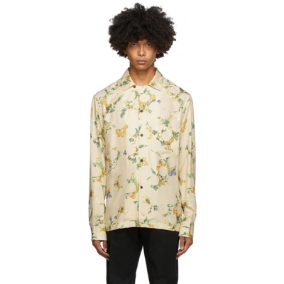 Acne Studios Simon Camp-collar Floral-print Twill Shirt In Champagne B