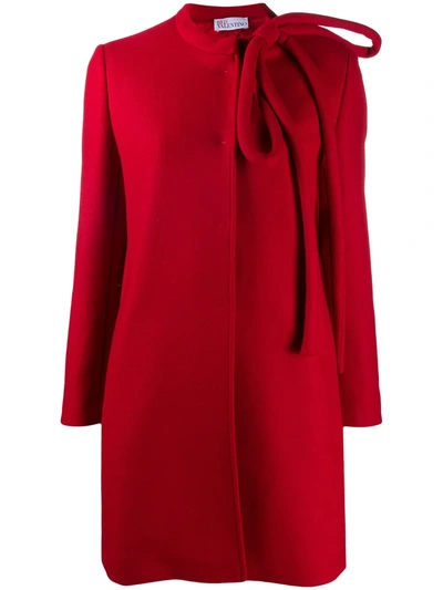 Red Valentino Maxi Bow Detailed Wool Blend Coat In Red