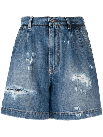 Dolce & Gabbana Ripped Denim Shorts In Light Blue