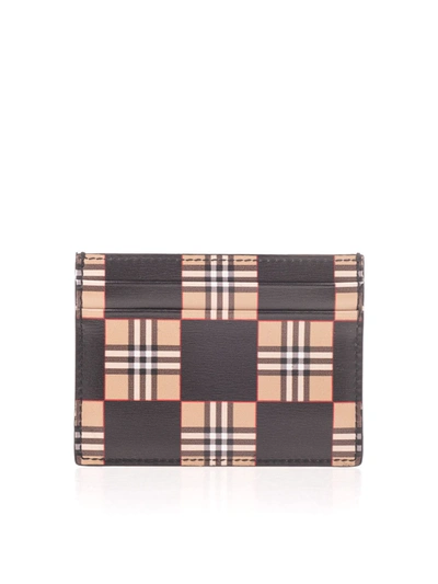 Burberry Cards Holder With Checkerboard Print In Black