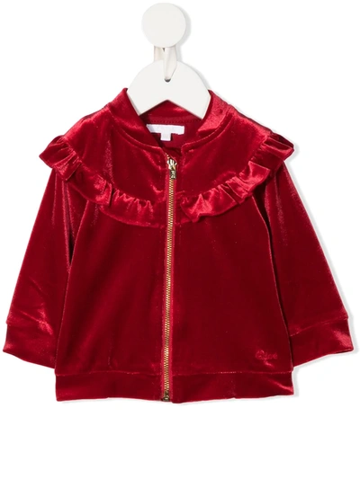 Chloé Babies' Ruffle Zipped Bomber Jacket In Red