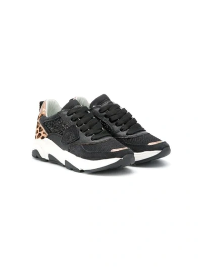 Philippe Model Kids' Eze Leopard-print Panelled Trainers In Black