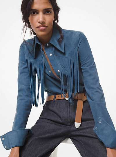 Michael Kors Suede Fringed Western Shirt In Grey