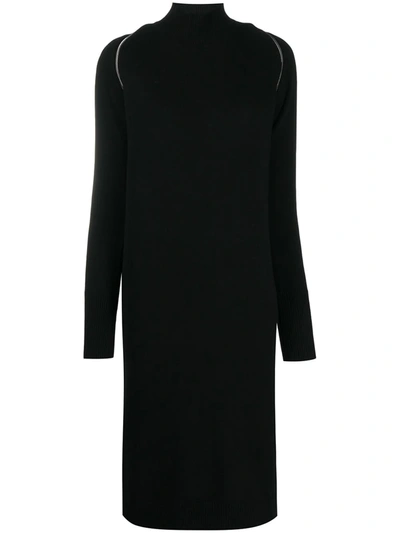 Diesel Zip Reveal Roll Neck Knit Dress In Black