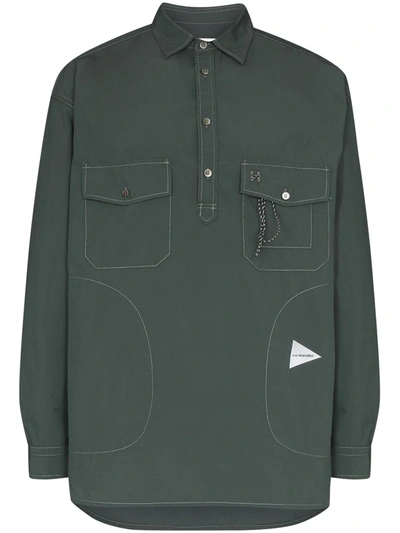 And Wander Button-placket Long-sleeve Shirt In Green