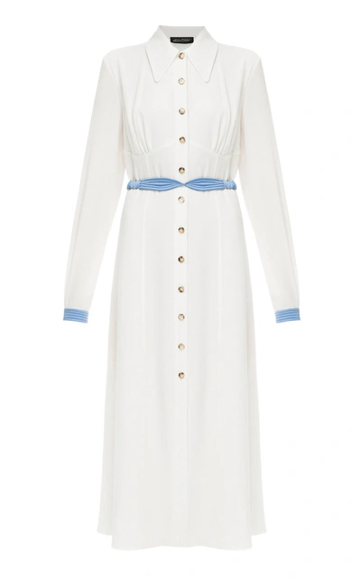 Anna October Alexandra Belted Crepe De Chine Shirt Dress In White