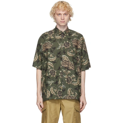 Givenchy Khaki Floral & Astral Oversized Short Sleeve Shirt In Green