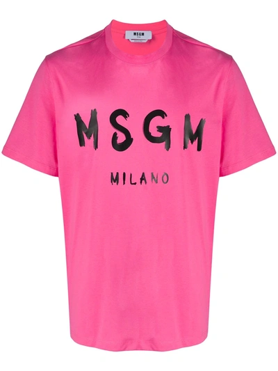 Msgm Logo Cotton T-shirt In Pink