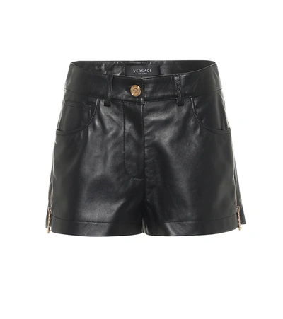 Versace Black Leather Zipped Shorts