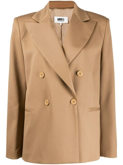 Mm6 Maison Margiela Double-breasted Boxy-fit Blazer In Neutrals