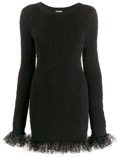 Saint Laurent Long Sleeve Tulle Mini Dress In Black