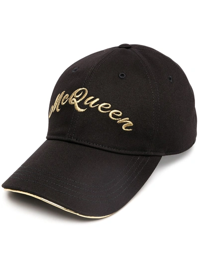 Alexander Mcqueen Embroidered Logo Baseball Cap In Black,gold