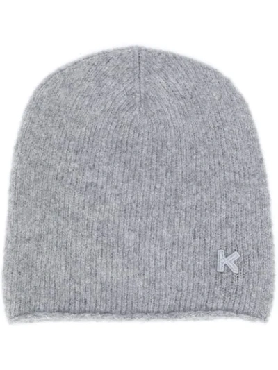 Kenzo Cashmere Turtledove Logo Embroidery Hat In Grey