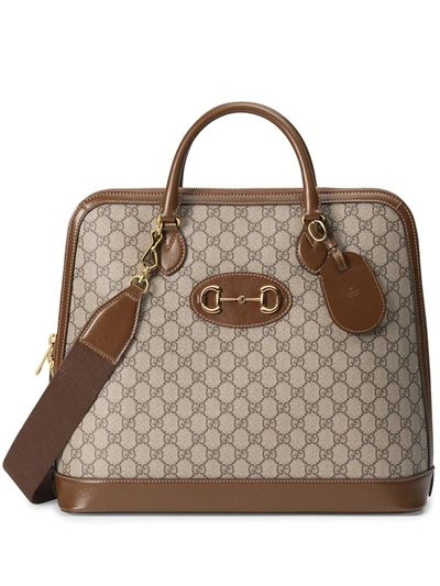 Gucci 1955 Horsebit Duffle Beige Fabric Travel Bag In Brown