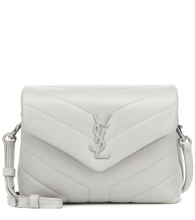 Saint Laurent Loulou Toy White Leather Shoulder Bag In Grey