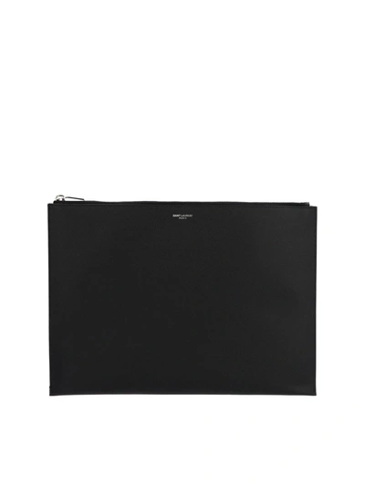 Saint Laurent Leather Clutch In Black