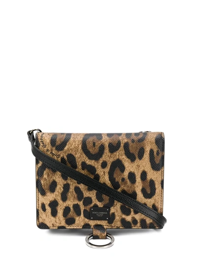 Dolce & Gabbana Leopard Leather Messenger Bag In Brown