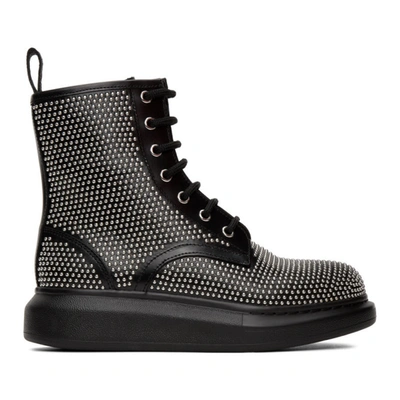 Alexander Mcqueen Studded Lace-up Ankle Boots In Black/silver