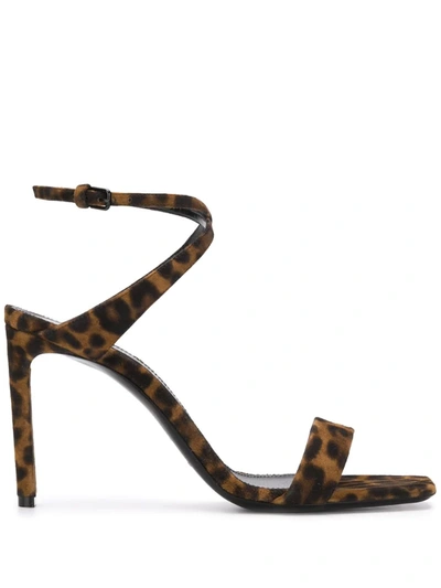 Saint Laurent Bea Leopard Leather Sandals In Brown