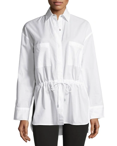 Helmut Lang Lawn Cotton Drawstring-waist Shirt, White