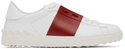 Valentino Garavani White & Red Leather Open Sneakers In White,red