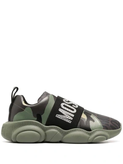 Moschino Slip On Teddy Run In Leather In Military Green