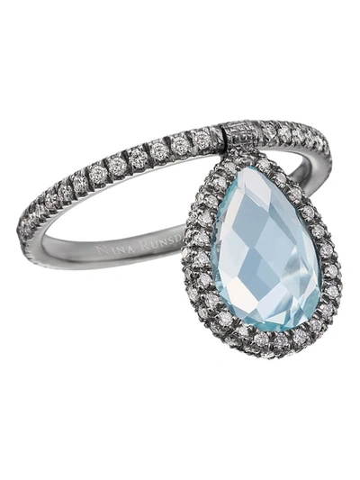 Nina Runsdorf 18k White Gold Medium Light Blue Topaz Flip Ring In Silver