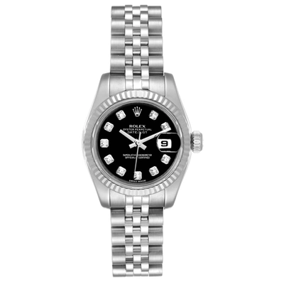 Rolex Datejust Steel White Gold Black Diamond Dial Ladies Watch 179174 In Not Applicable