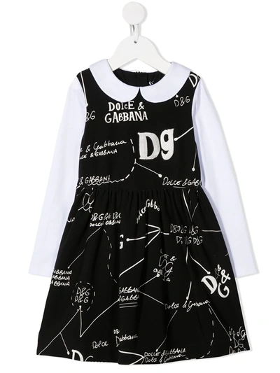 Dolce & Gabbana Kids' Short Interlock Dress With Logo Print In Black