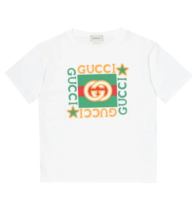 Gucci Kids' Logo Printed Cotton Jersey T-shirt In White Multicolor