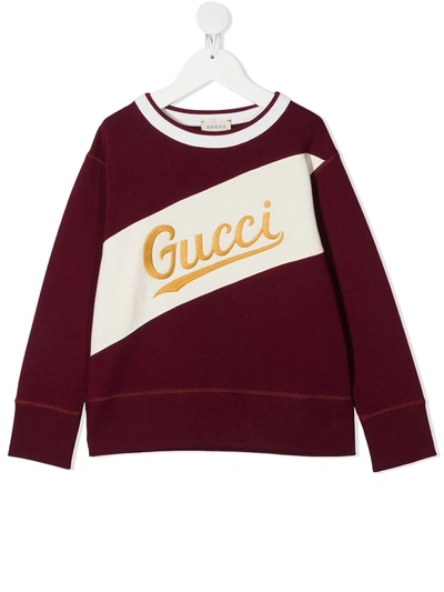 Gucci Kids' Logo Embroidered Cotton Sweatshirt In Red