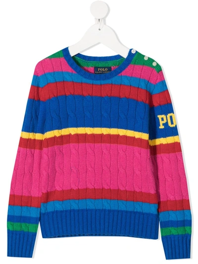 Ralph Lauren Kids' Intarsia Cotton Blend Knit Sweater In Blue