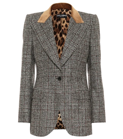 Dolce & Gabbana Check Wool Blend One Breast Jacket In Brown