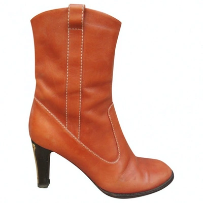 Pre-owned Chloé Leather Ankle Boots In Orange