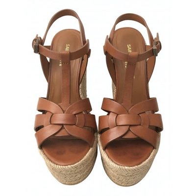 Pre-owned Saint Laurent Tribute Brown Leather Sandals